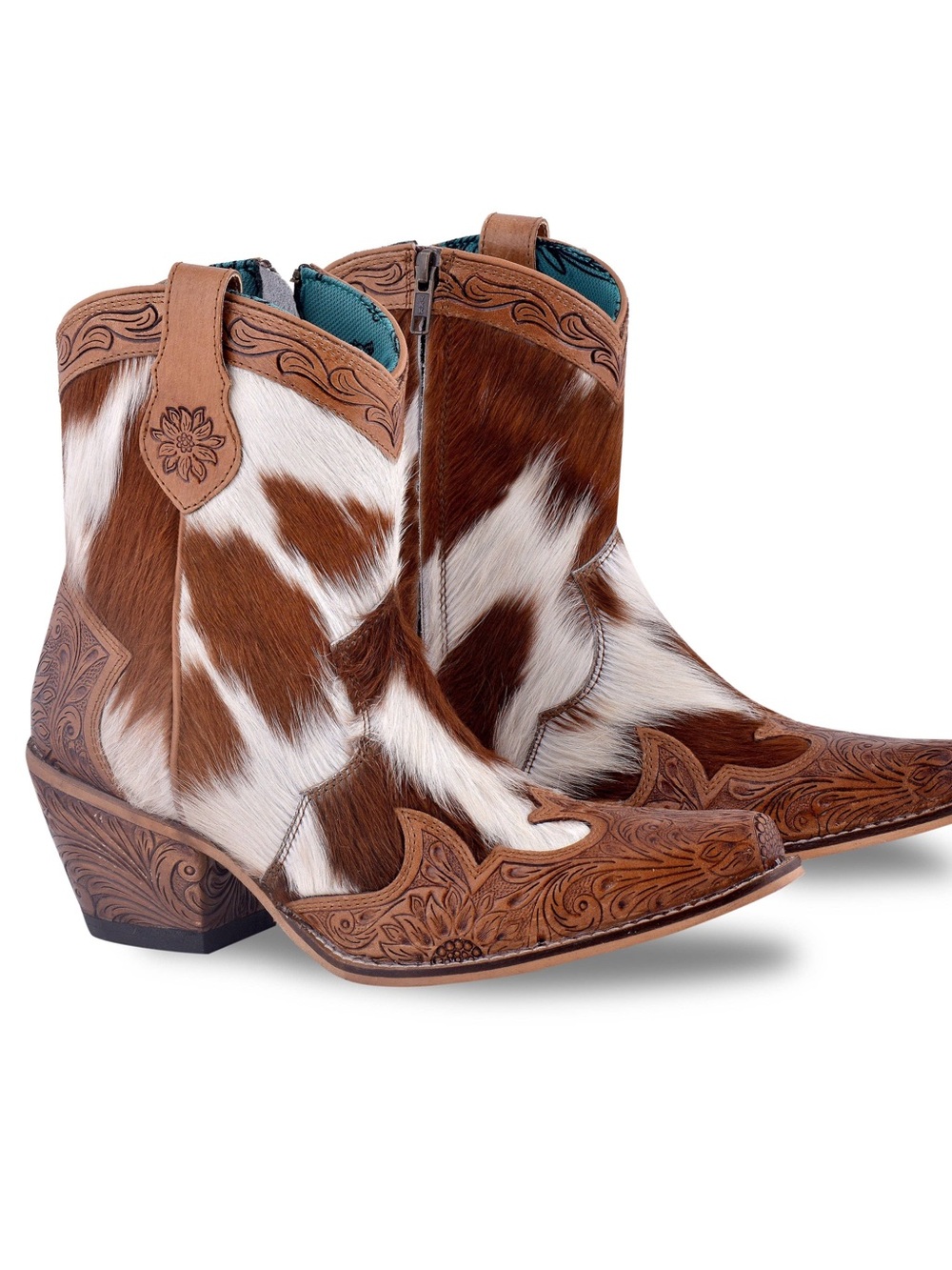Myra Georgia Trail Hair-on Hide & Hand-tooled Leather Boots Size 8